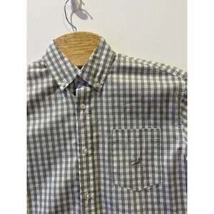 Staple Pigeon Mens Grey White Gingham Check Long Sleeve Button Down Shirt Medium